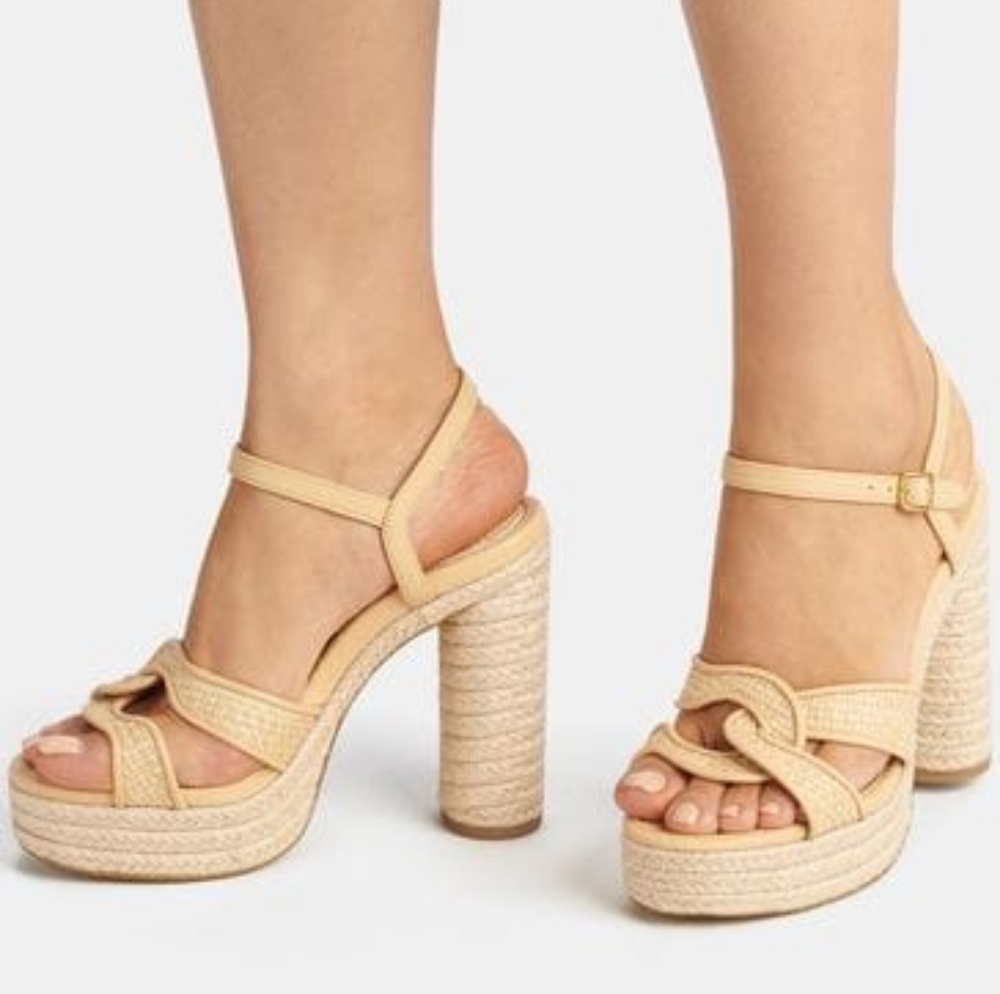 Coach Talina Raffia Strapy Platform Chunky Block Heel Sandal Espadrilles Boho - Picture 12 of 13